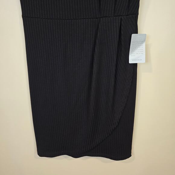 NEW NWT Women's The Vanity Room Black Ribbed Knit Wrap Dress | Size Medium - Picture 4 of 10